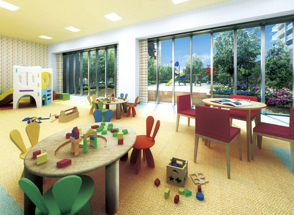 Shared facilities.  [Kids Room] Play the children with confidence even on rainy days "Kids Room". Since the outside of the Children's Garden are connected through the terrace, Easy to be back and forth to the outside / Interior Rendering