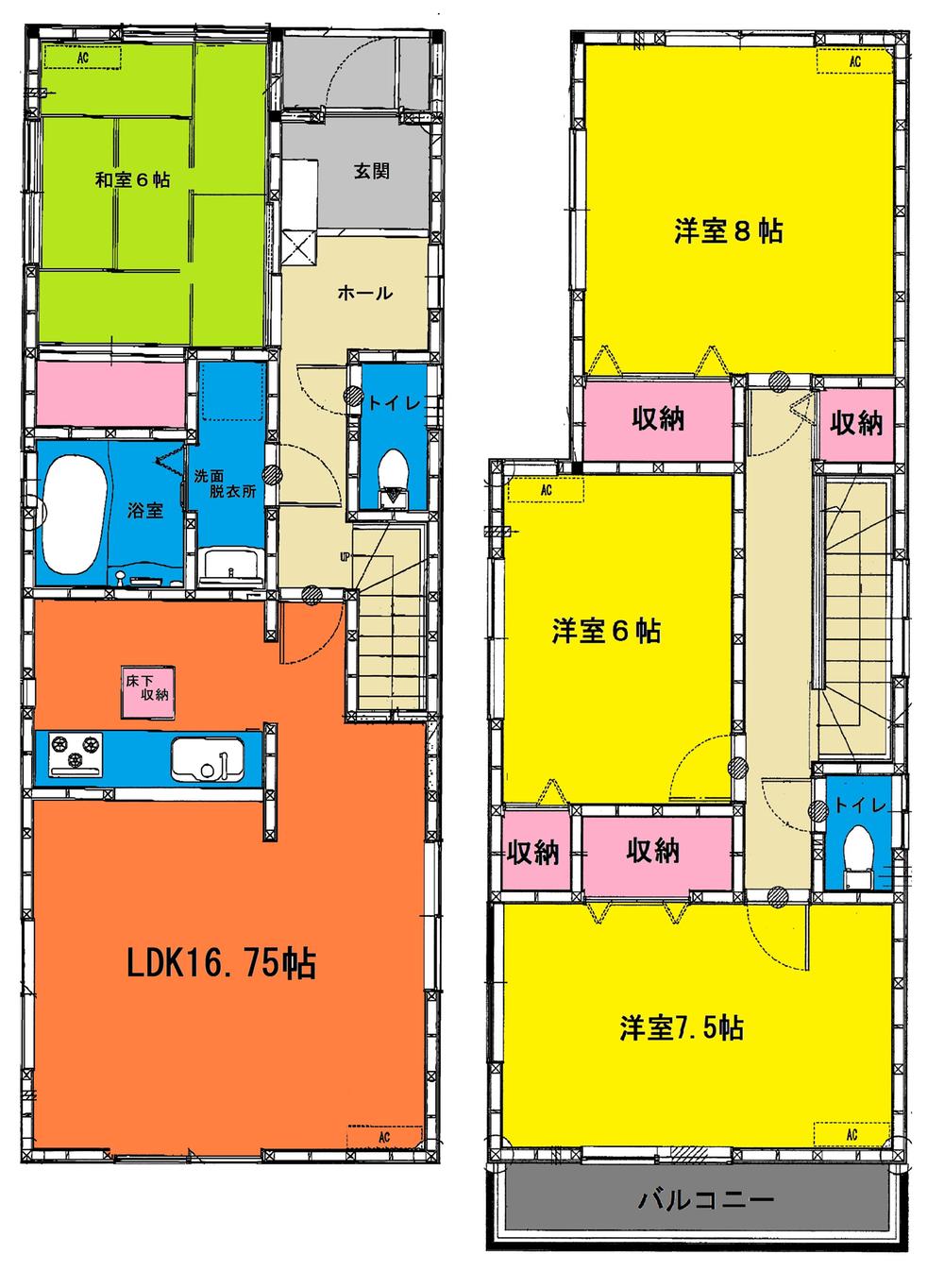 Floor plan. (1 Building), Price 27,800,000 yen, 4LDK, Land area 135.28 sq m , Building area 106 sq m