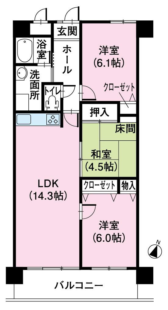 Floor plan. 3LDK, Price 9.98 million yen, Occupied area 67.27 sq m , Balcony area 8.78 sq m