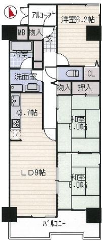 Floor plan. 3LDK, Price 11 million yen, Occupied area 69.53 sq m , Balcony area 8.03 sq m