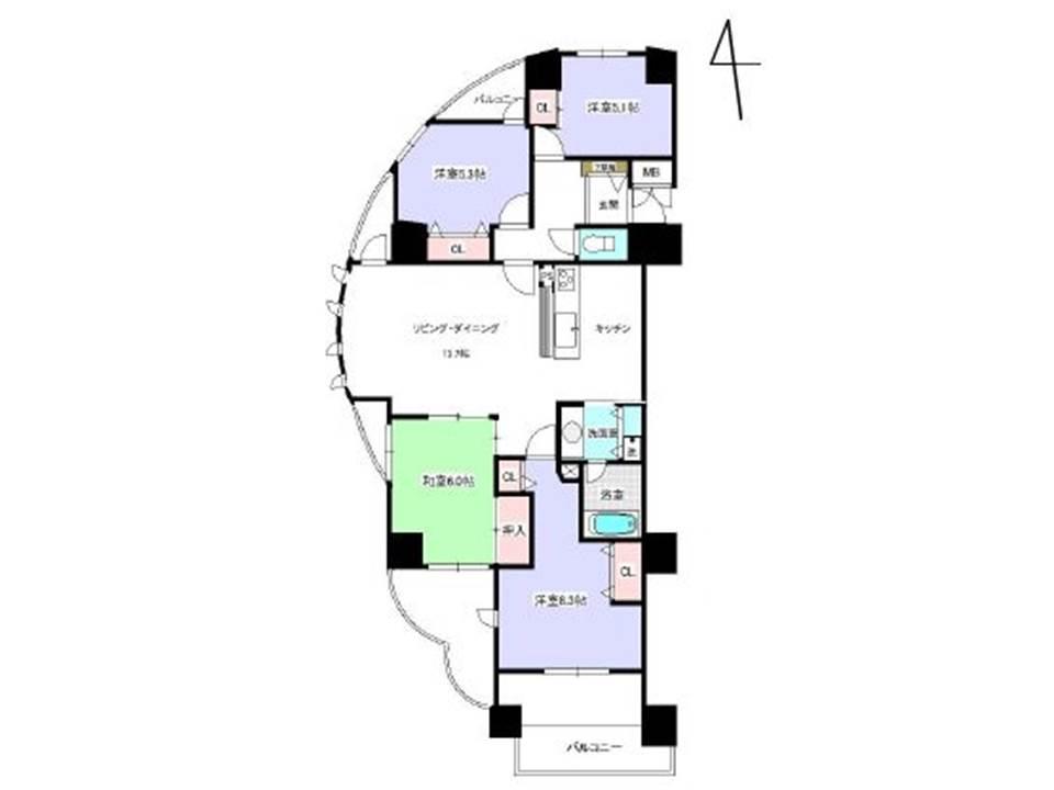 Floor plan. 4LDK, Price 19,800,000 yen, Footprint 86.8 sq m , Balcony area 20.43 sq m