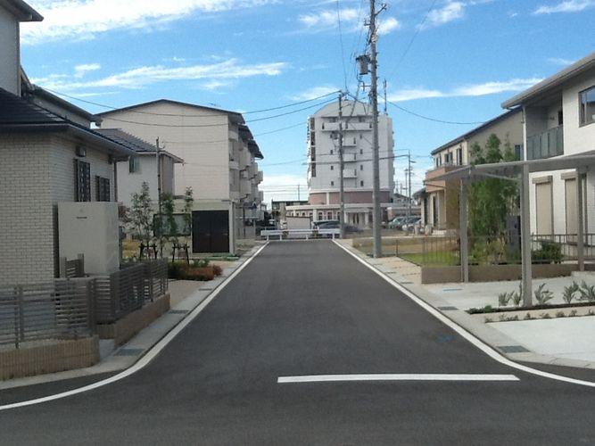 Streets around. Row of houses on a street