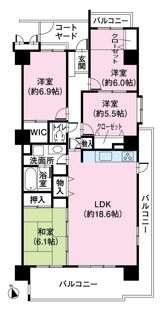 Floor plan. 4LDK, Price 24.5 million yen, Occupied area 94.92 sq m , Balcony area 25.38 sq m