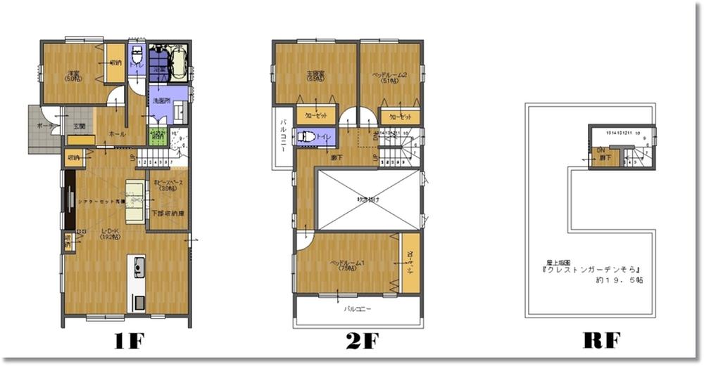 Floor plan. 46,800,000 yen, 4LDK + S (storeroom), Land area 201 sq m , Theater space equipped with an electric screen to the building area 121.74 sq m LDK center. 