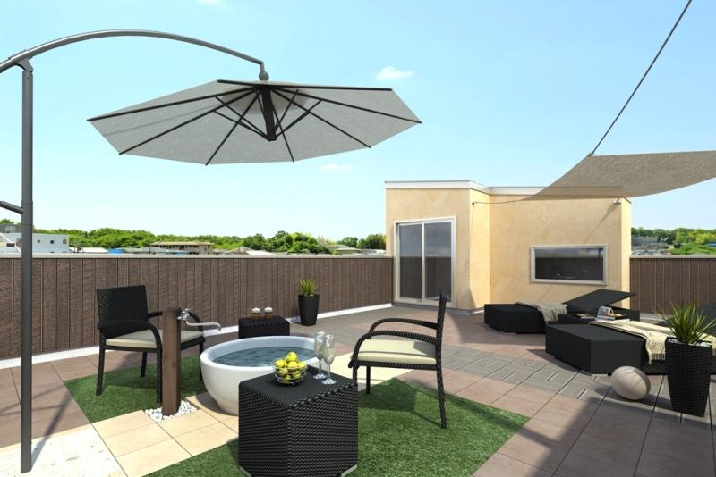 Rendering (introspection). Roof is a garden equipped. Rooftop Rendering