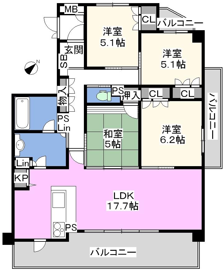 Floor plan. 4LDK, Price 28.8 million yen, Occupied area 87.65 sq m , Balcony area 14.33 sq m