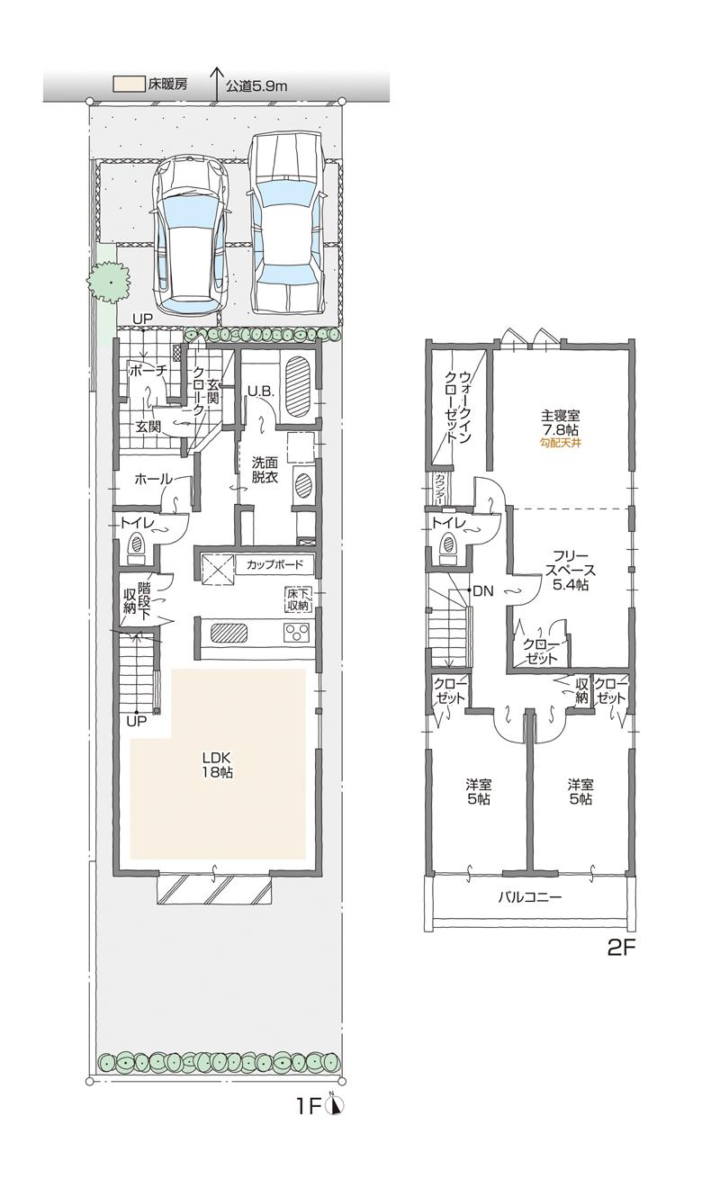 Floor plan. (D Building), Price 33,500,000 yen, 3LDK+3S, Land area 124.73 sq m , Building area 105.84 sq m