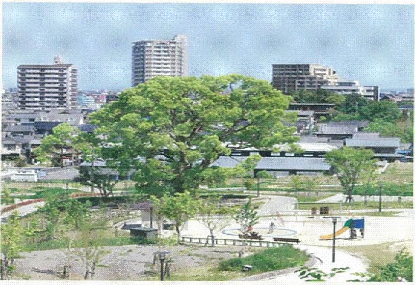 Sale already cityscape photo. Big in the "hill park of Harusaki" three of the park welcomes the symbol tree of the city, Playground equipment has also arranged for young children! 