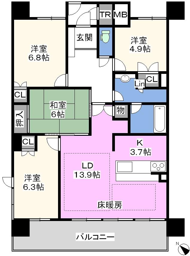 Floor plan. 4LDK, Price 23 million yen, Occupied area 89.31 sq m , Balcony area 14.14 sq m