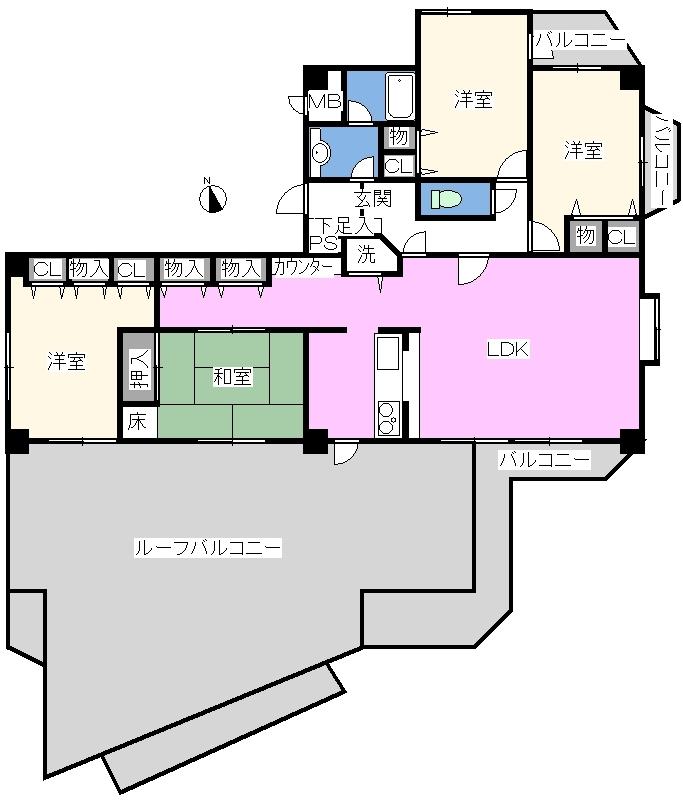 Floor plan. 4LDK, Price 15.8 million yen, Footprint 108.42 sq m , Balcony area 70.2 sq m