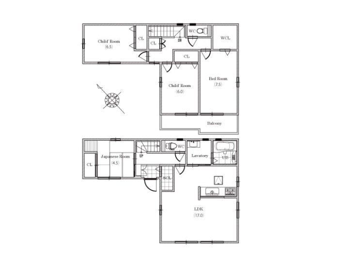 Building plan example (floor plan). Building plan example (No. 1 place) building price 19.9 million yen, Building area 104.34 sq m