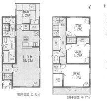 Floor plan. (3 Building), Price 24,900,000 yen, 4LDK+S, Land area 179.56 sq m , Building area 97.19 sq m