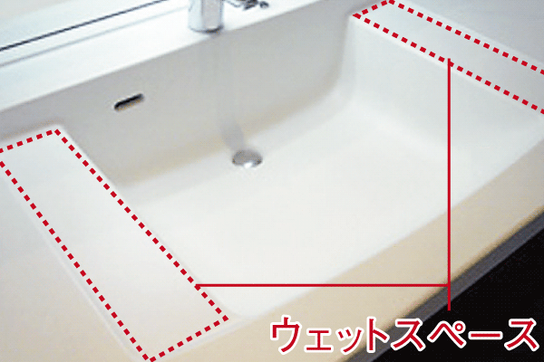 Bathing-wash room.  [Square bowl vanity] Adopt a stylish square bowl eliminates the seam of the counter and wash bowl. Care is also smooth. It is convenient that there is a wet space to put the soap and a cup (same specifications)
