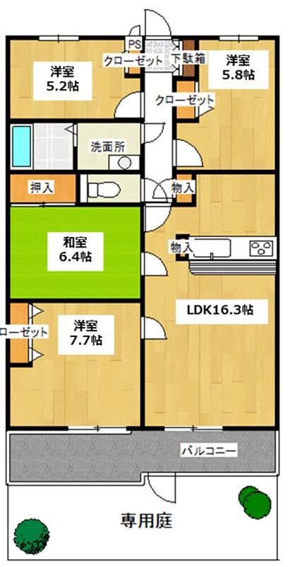 Floor plan. 4LDK, Price 12.5 million yen, Occupied area 85.57 sq m , Balcony area 10.07 sq m
