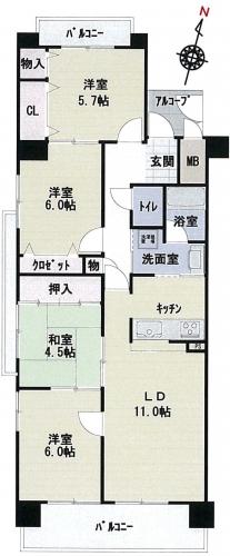 Floor plan. 4LDK, Price 12 million yen, Occupied area 78.77 sq m , Balcony area 11.7 sq m