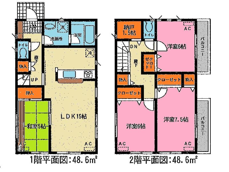 Floor plan. (Okazaki, Fukuoka-cho 2 Building), Price 27,900,000 yen, 4LDK+S, Land area 140.28 sq m , Building area 97.2 sq m