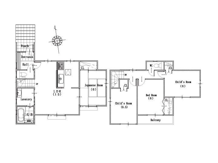 Building plan example (floor plan). Building plan Example (3) 4LDK, Land price 15.3 million yen, Land area 152.08 sq m , Building price 16,900,000 yen, Building area 91.1 sq m