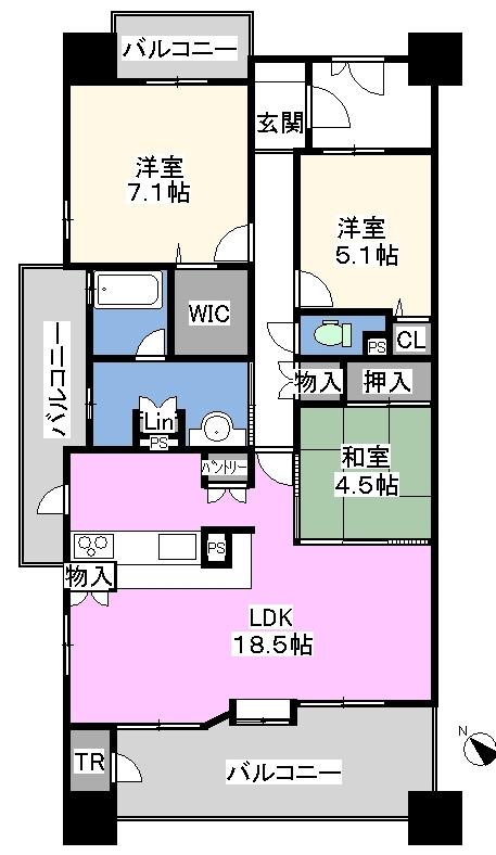 Floor plan. 3LDK, Price 18.5 million yen, Occupied area 85.19 sq m , Balcony area 20.36 sq m