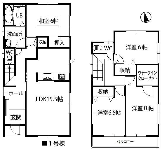 Floor plan. (1 Building), Price 35,800,000 yen, 4LDK, Land area 144.06 sq m , Building area 105.17 sq m