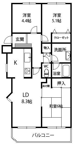 Floor plan. 3LDK, Price 10.3 million yen, Occupied area 63.98 sq m , Balcony area 7.22 sq m