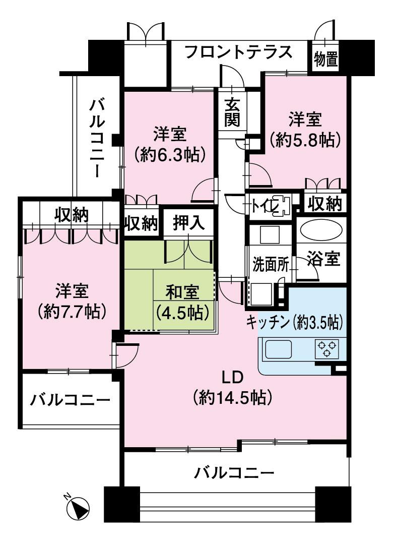 Floor plan. 4LDK, Price 24,900,000 yen, Occupied area 90.19 sq m , Balcony area 21.08 sq m