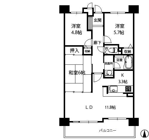 Floor plan. 3LDK, Price 10.8 million yen, Occupied area 74.22 sq m , Balcony area 10.77 sq m