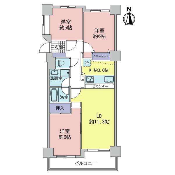 Floor plan. 3LDK, Price 10.8 million yen, Occupied area 69.49 sq m , Balcony area 7.84 sq m