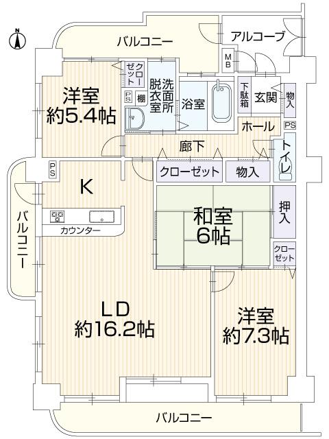 Floor plan. 3LDK, Price 13.8 million yen, Occupied area 86.61 sq m , Balcony area 23.09 sq m