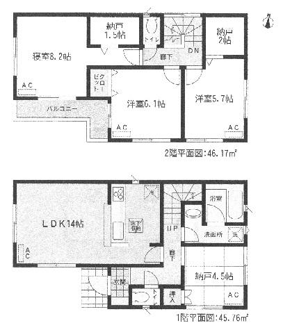 Floor plan. (3 Building), Price 28,900,000 yen, 3LDK+3S, Land area 129.15 sq m , Building area 91.93 sq m