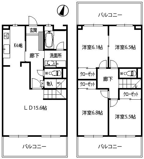 Floor plan. 4LDK, Price 16.8 million yen, Footprint 105.92 sq m , Balcony area 31 sq m