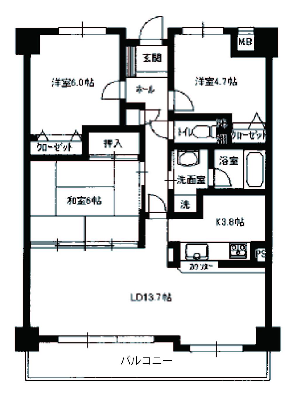 Floor plan. 3LDK, Price 14.8 million yen, Occupied area 70.17 sq m , Balcony area 9.47 sq m