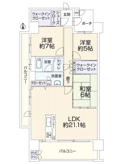 Floor plan. 3LDK, Price 25,800,000 yen, Occupied area 95.22 sq m , Balcony area 22.8 sq m