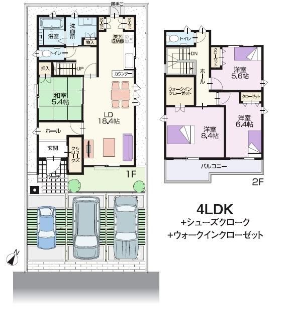 Building plan example (floor plan). Building plan example (No.2) 4LDK, Land price 17,990,000 yen, Land area 145.07 sq m , Building price 18,700,000 yen, Building area 116.25 sq m