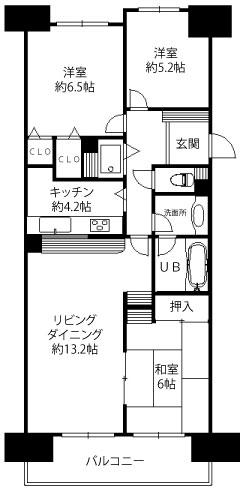 Floor plan. 3LDK, Price 8.8 million yen, Occupied area 70.03 sq m , Balcony area 6.6 sq m