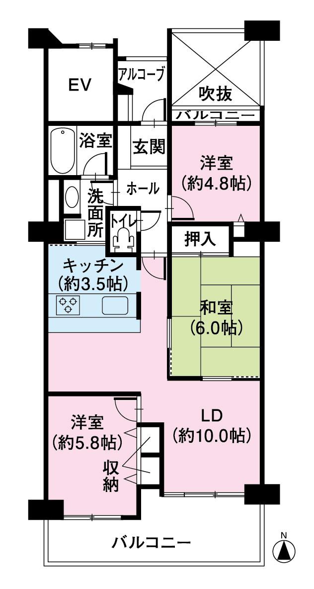 Floor plan. 3LDK, Price 9.3 million yen, Occupied area 70.79 sq m , Balcony area 11.56 sq m