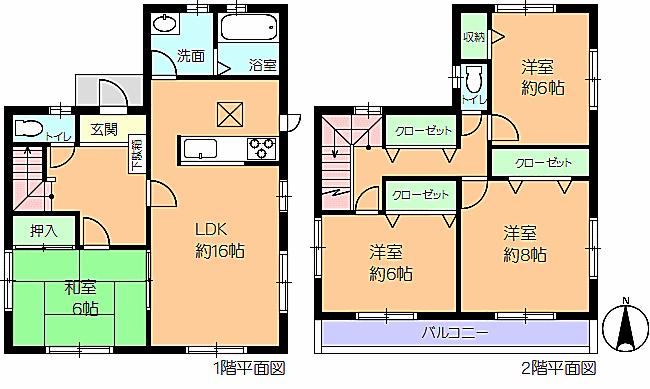 Floor plan. 34,800,000 yen, 4LDK, Land area 148.23 sq m , Building area 106 sq m 1 Building
