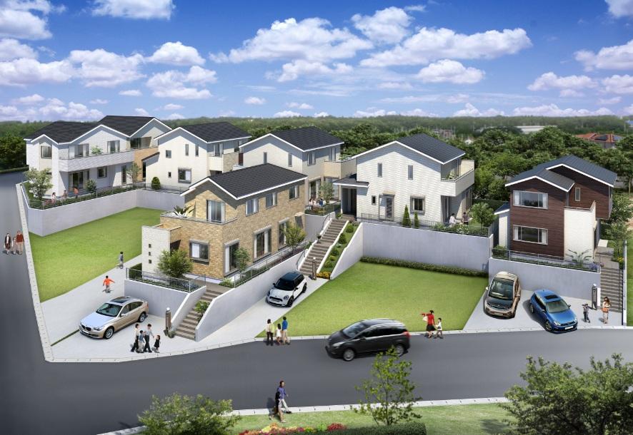 Rendering (appearance). Please look at the scenery seen from a small hill. 