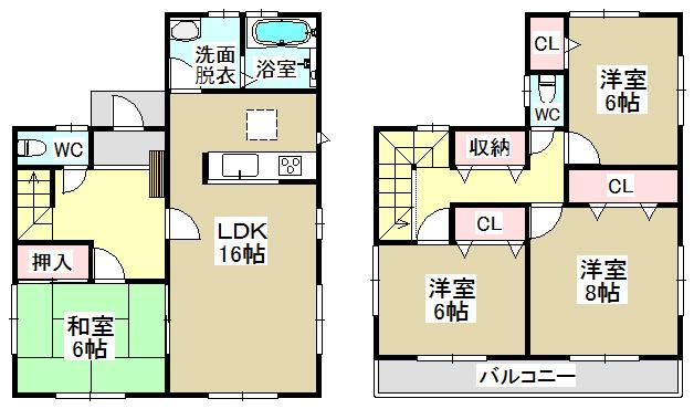 Floor plan. (1 Building), Price 31,800,000 yen, 4LDK, Land area 148.23 sq m , Building area 106 sq m