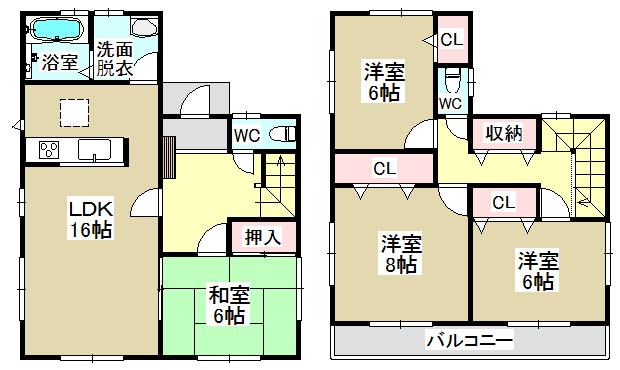 Floor plan. (Building 2), Price 32,800,000 yen, 4LDK, Land area 148.23 sq m , Building area 106 sq m