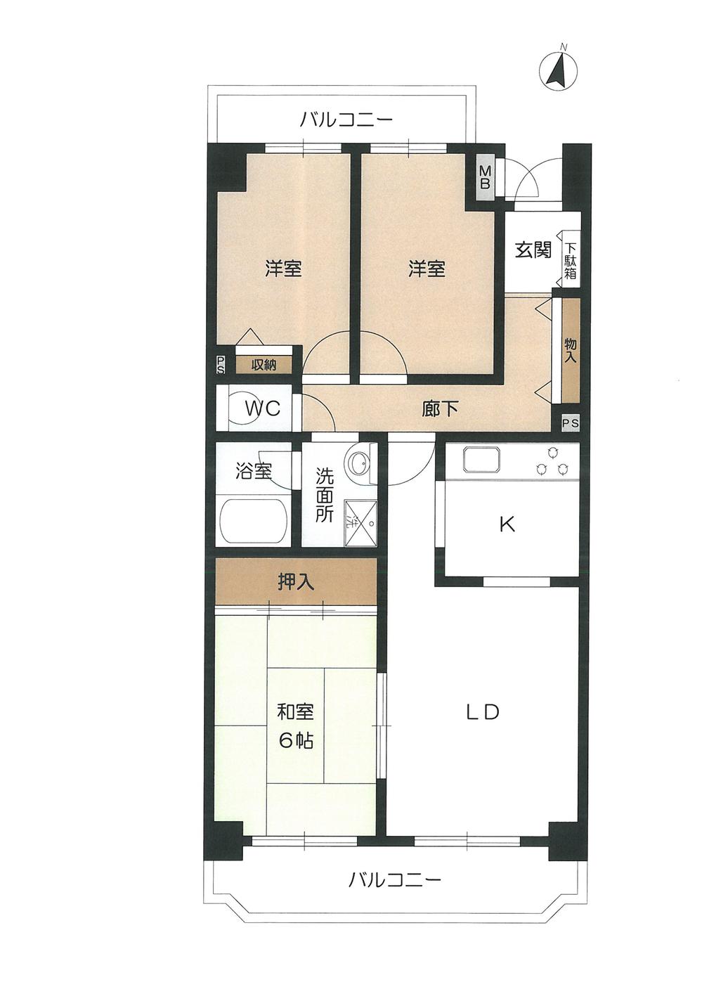 Floor plan. 3LDK, Price 6.9 million yen, Occupied area 62.71 sq m , Balcony area 14.33 sq m