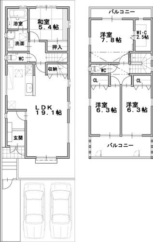 Floor plan. (A Building), Price 39,800,000 yen, 4LDK, Land area 121.14 sq m , Building area 109.94 sq m