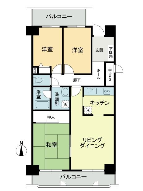 Floor plan. 3LDK, Price 6.9 million yen, Occupied area 66.56 sq m , Balcony area 8.1 sq m