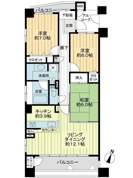 Floor plan. 3LDK, Price 20.8 million yen, Occupied area 81.98 sq m , Balcony area 13.99 sq m
