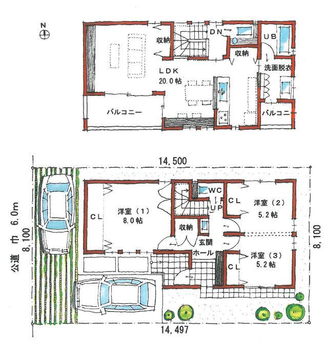 Floor plan. (Misato Station North A Building), Price 35 million yen, 3LDK, Land area 117.43 sq m , Building area 99.37 sq m