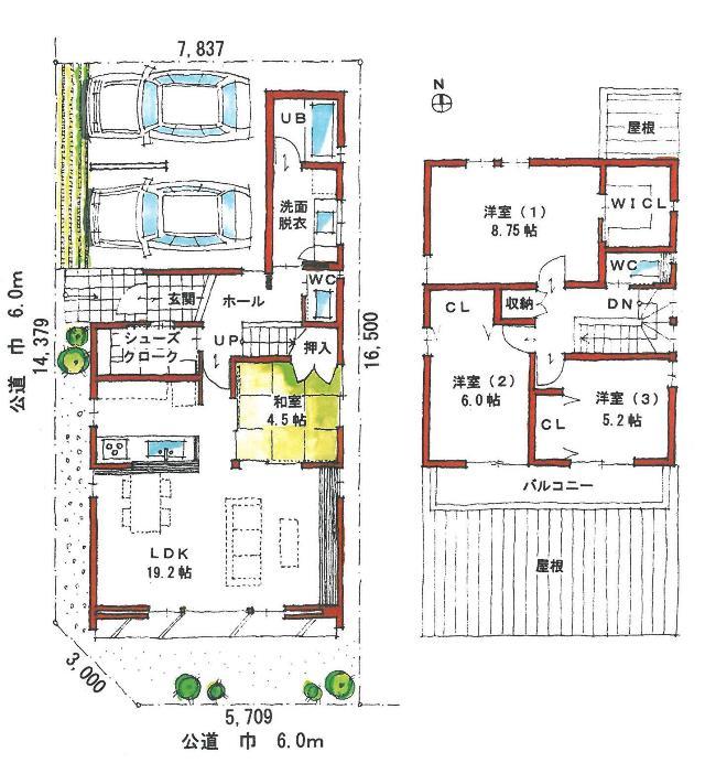 Floor plan. (Misato Station North Building B), Price 38,500,000 yen, 4LDK, Land area 126.99 sq m , Building area 110.75 sq m