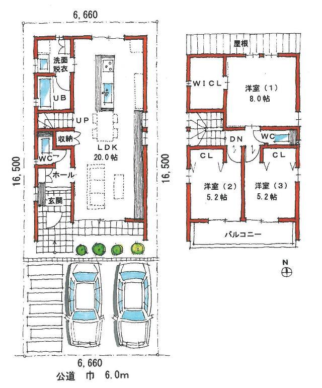 Floor plan. (Misato Station North Building C), Price 36.5 million yen, 3LDK+S, Land area 109.88 sq m , Building area 93.56 sq m
