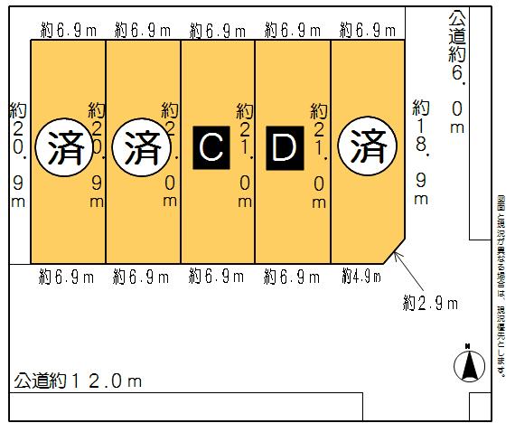Compartment figure. Land price 18,800,000 yen, Land area 145.47 sq m A ~ D