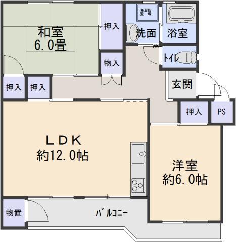 Floor plan. 2LDK, Price 3.5 million yen, Occupied area 61.54 sq m , Balcony area 6.96 sq m