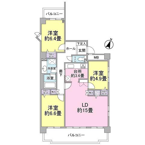 Floor plan. 3LDK, Price 14.5 million yen, Occupied area 84.54 sq m , Balcony area 16.53 sq m