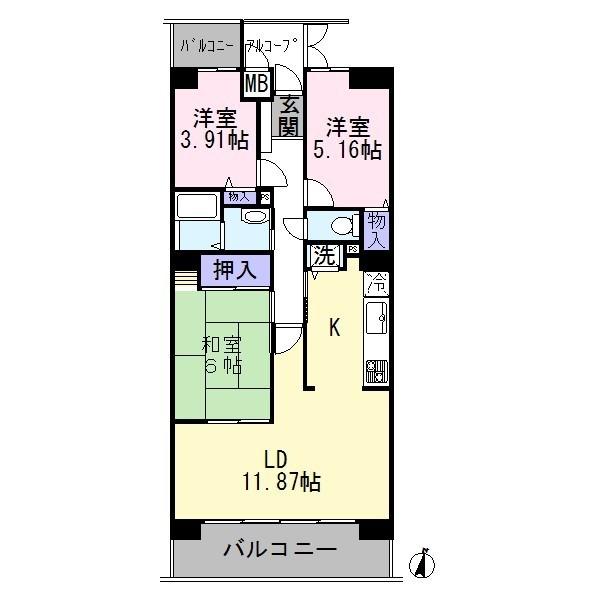 Floor plan. 3LDK, Price 8.9 million yen, Footprint 72.6 sq m , Balcony area 11.73 sq m